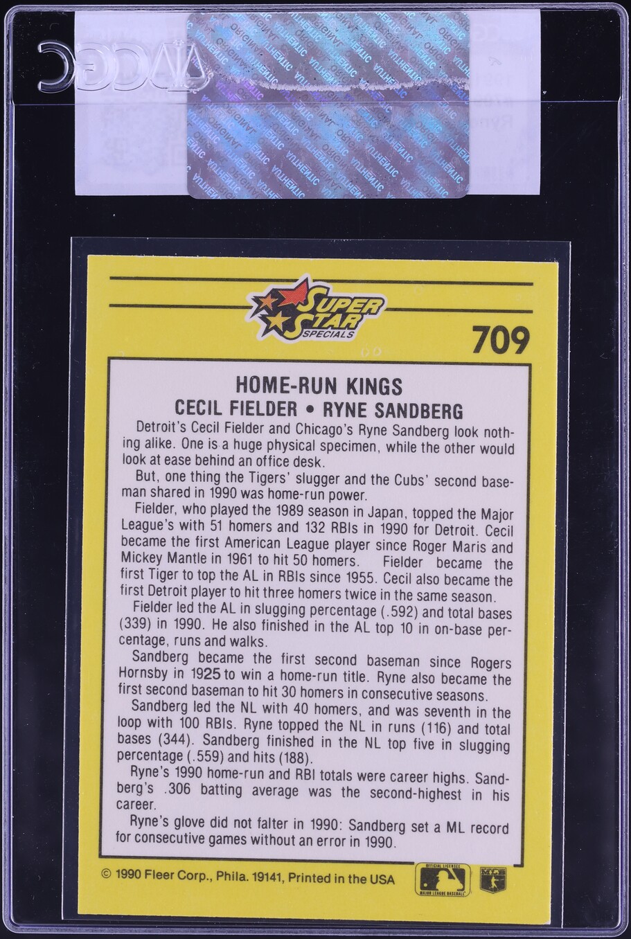1991 Fleer Home Run Kings Ryne Sandberg Cecil Fielder #709 CGC AUTH