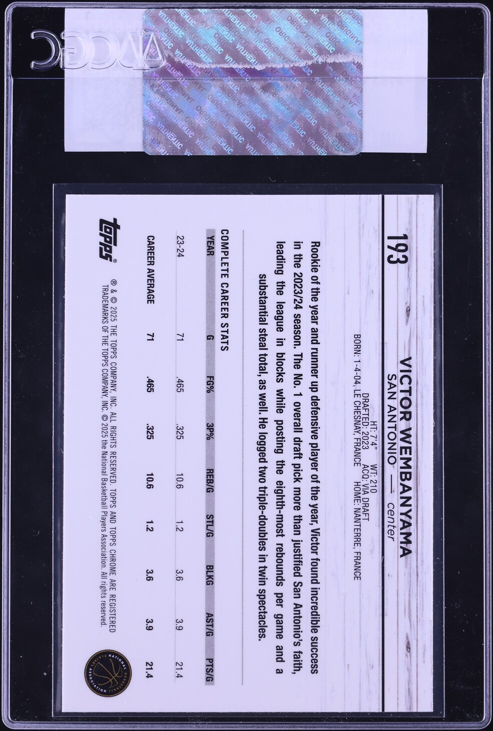 2024 Topps Chrome Victor Wembanyama #193 CGC AUTH