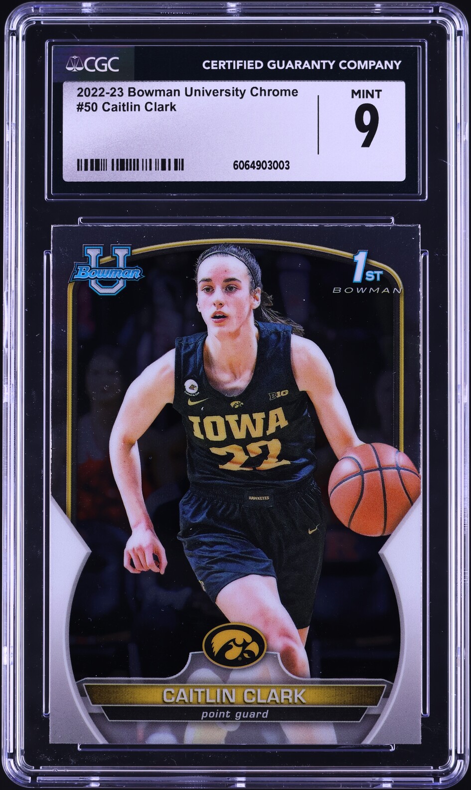 2022 Bowman University Chrome Caitlin Clark ROOKIE #50 CGC 9 MINT