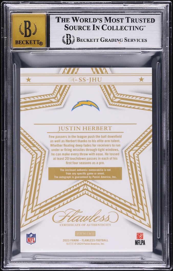 2023 Panini Flawless Star Ruby Justin Herbert PATCH AUTO /15 #1 BGS 8.5 NM-MT+