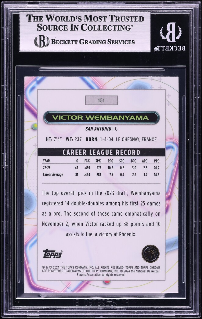 2023 Topps Chrome Cosmic Victor Wembanyama ROOKIE #151 BGS 7.5 NRMT+