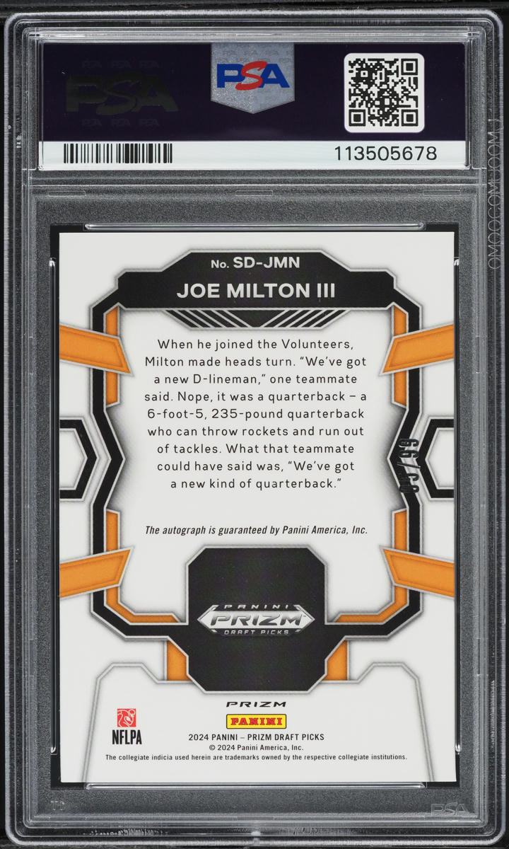 2024 Panini Prizm Draft Signing Day Purple Ice Joe Milton III RC