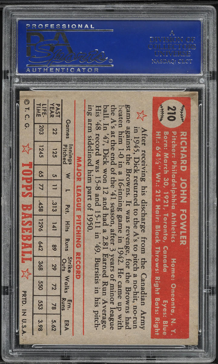 1952 Topps Dick Fowler #210 PSA 6 EXMT