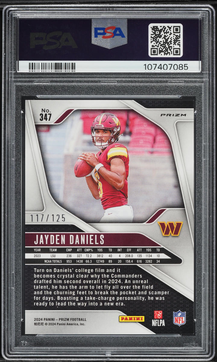 2024 Panini Prizm Purple Jayden Daniels ROOKIE /125 #347 PSA 9