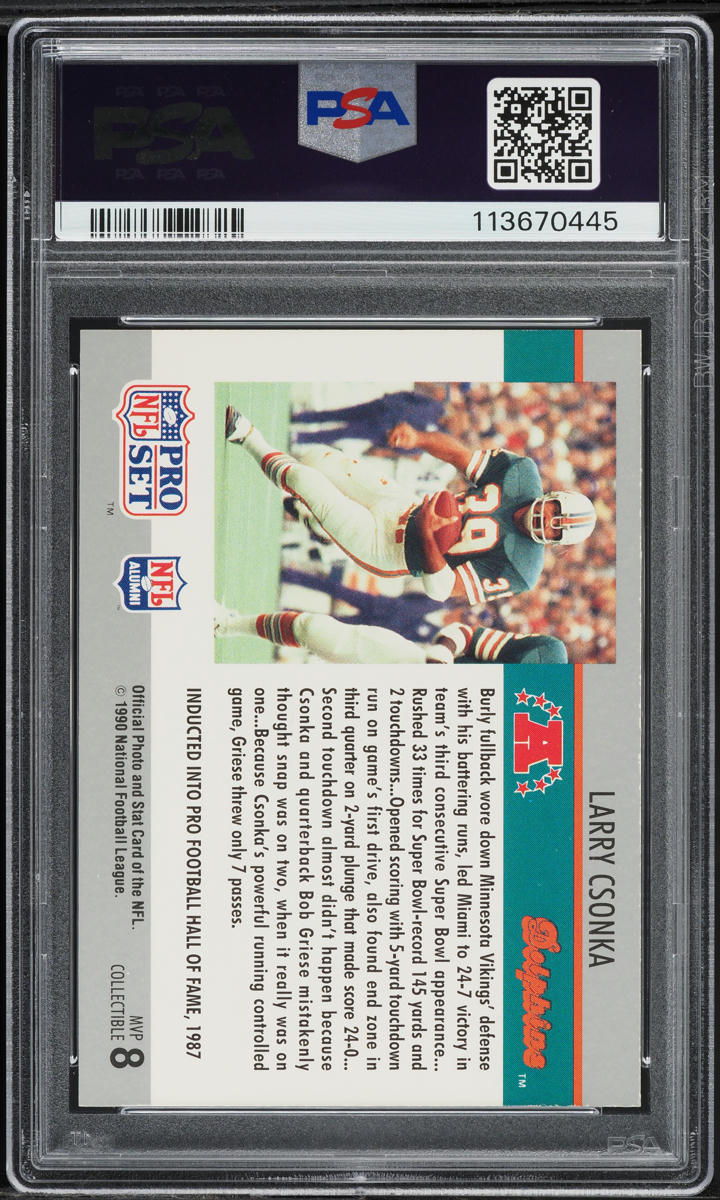 1990 Pro Set Super Bowl MVP's Larry Csonka #8 PSA 8 NM-MT