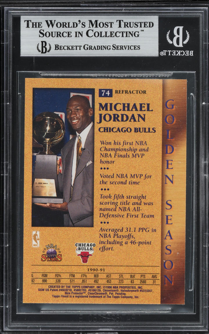 1996 Topps Stars Finest Refractor Michael Jordan #74 BGS 9 MINT
