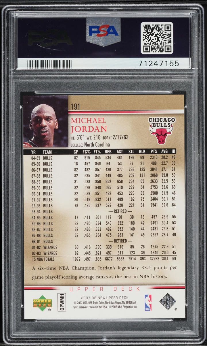 2007 Upper Deck Electric Court Gold Michael Jordan #191 PSA 8 NM-MT