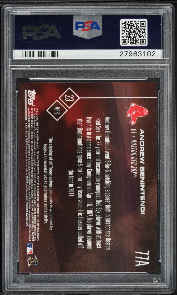 2017 Topps Now Green Andrew Benintendi ROOKIE AUTO /199 #77A PSA 10 GEM MINT