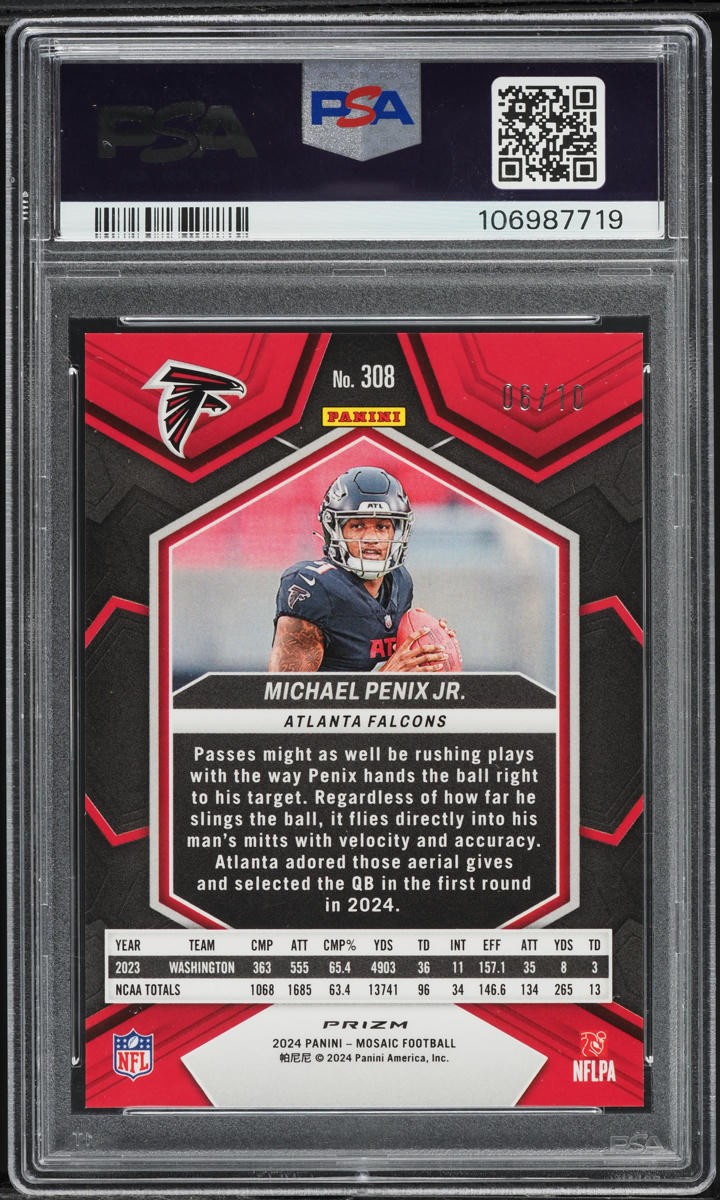 2024 Panini Mosaic Gold Michael Penix Jr. ROOKIE /10 #308 PSA 10 GEM MINT