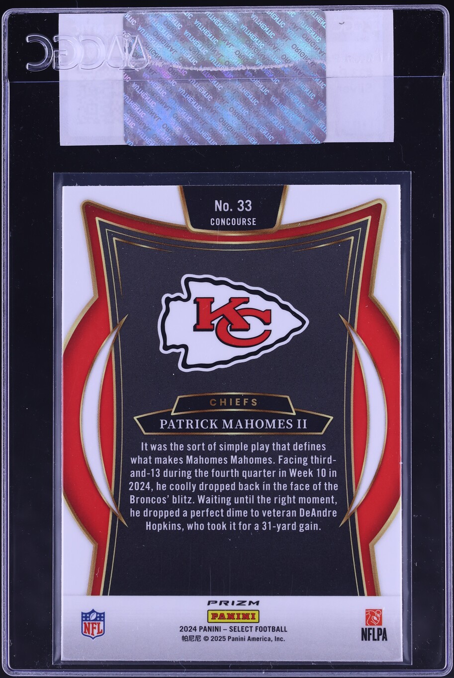 2024 Select Concourse Silver Patrick Mahomes II #33 CGC AUTH