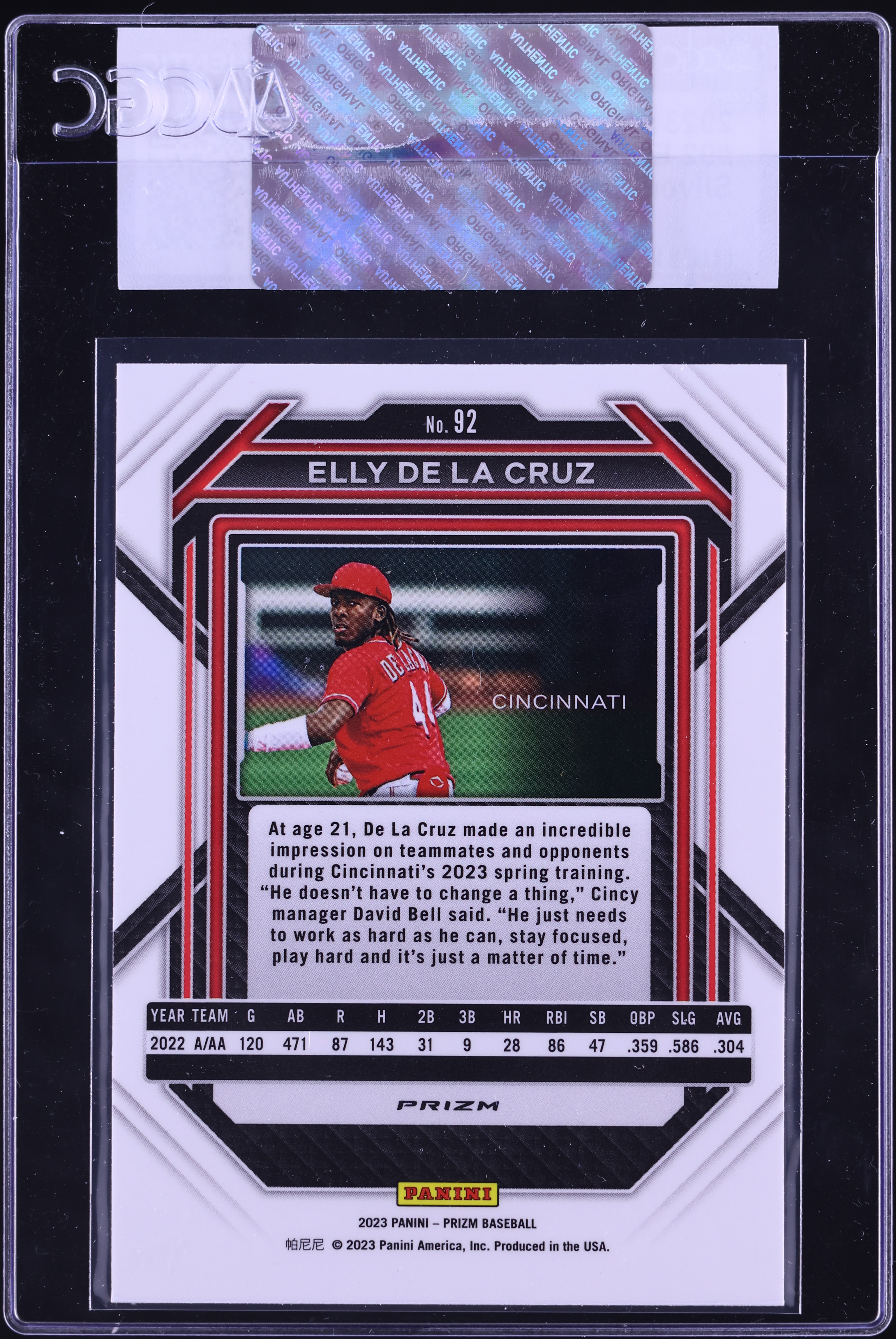 2023 Panini Prizm Silver Elly De La Cruz ROOKIE #92 CGC AUTH on 