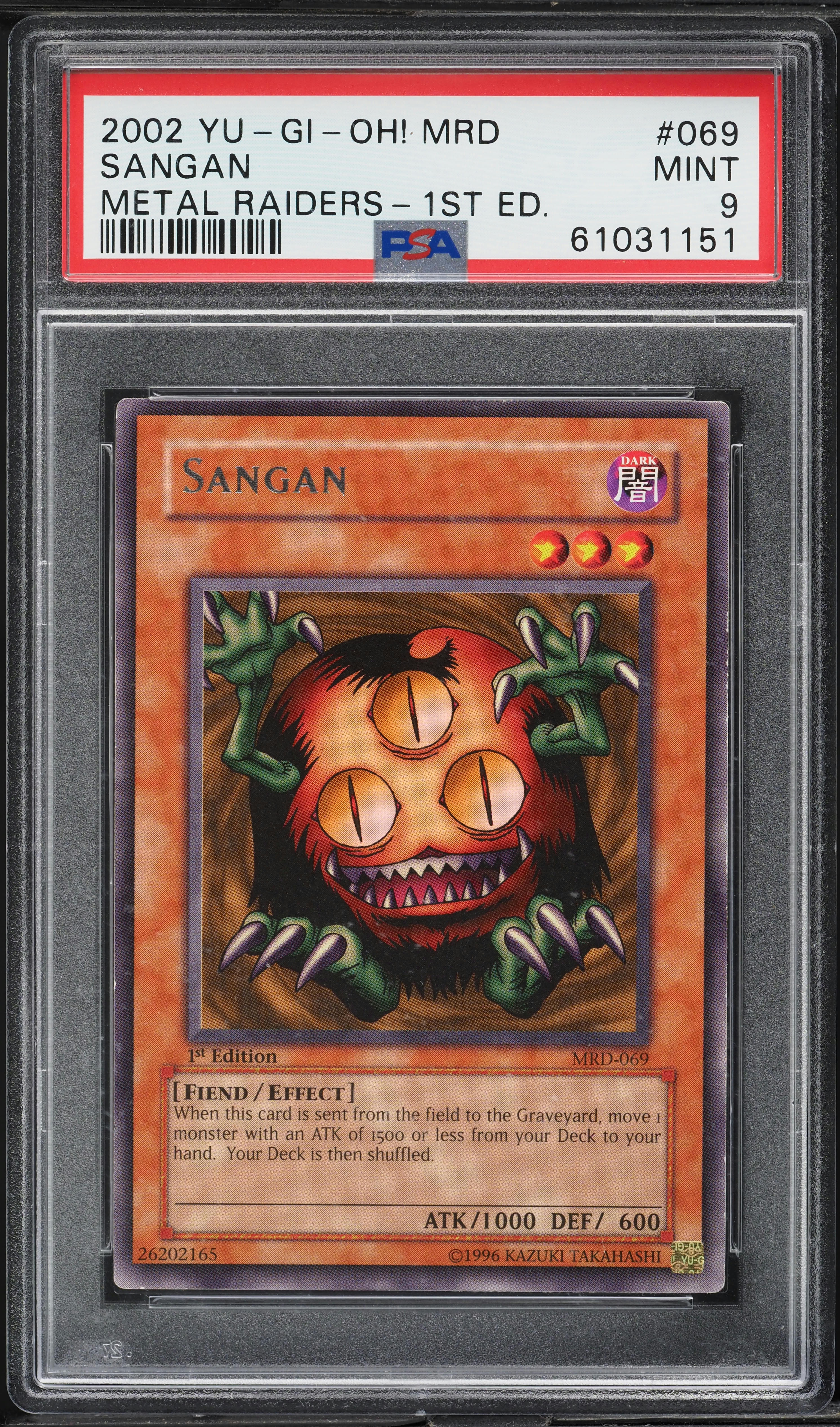 2002 Yu-Gi-Oh! Metal Raiders 1st Edition Sangan #MRD-069 PSA 9