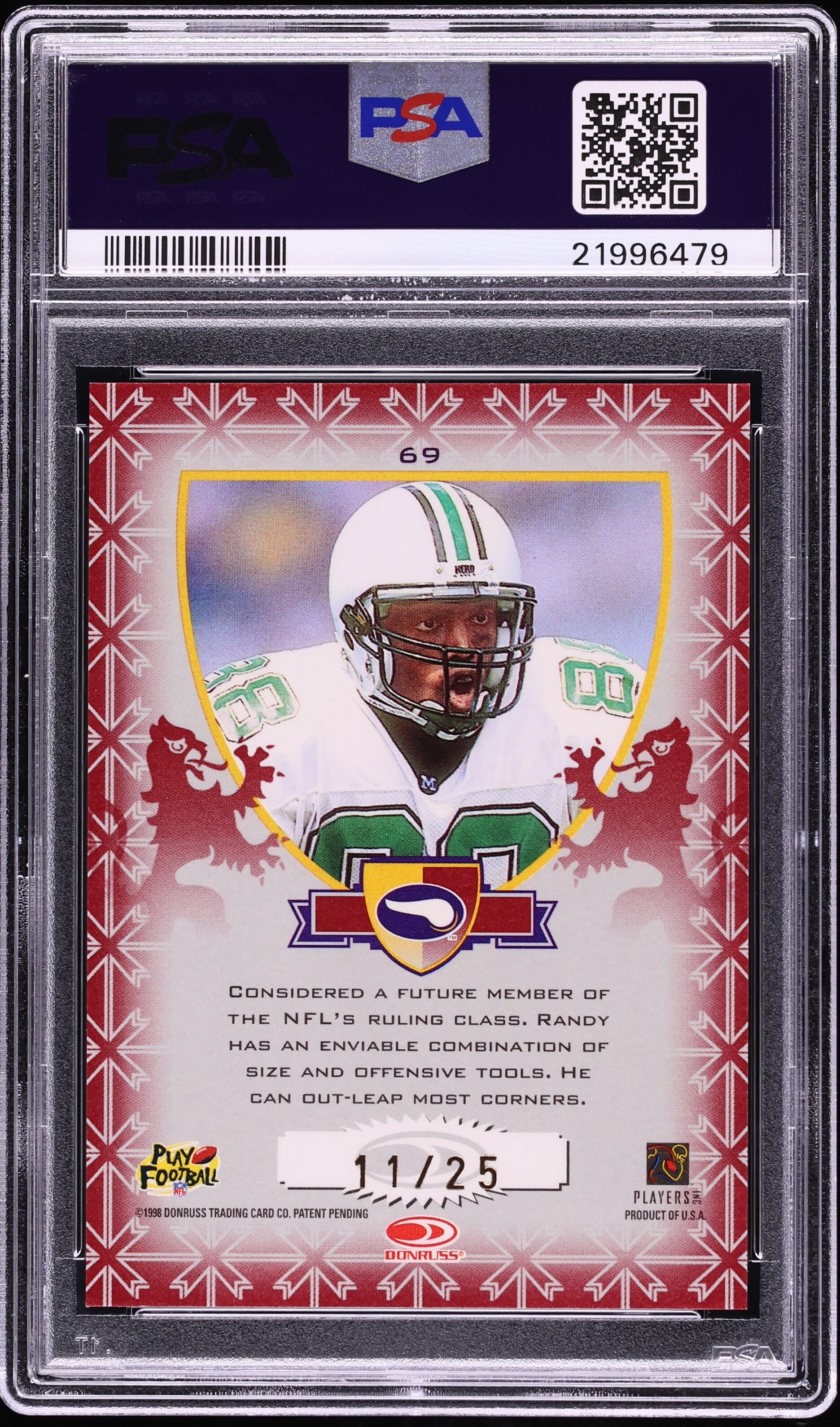 1998 Leaf Rookies & Stars Crusade Red Randy Moss ROOKIE /25 #69