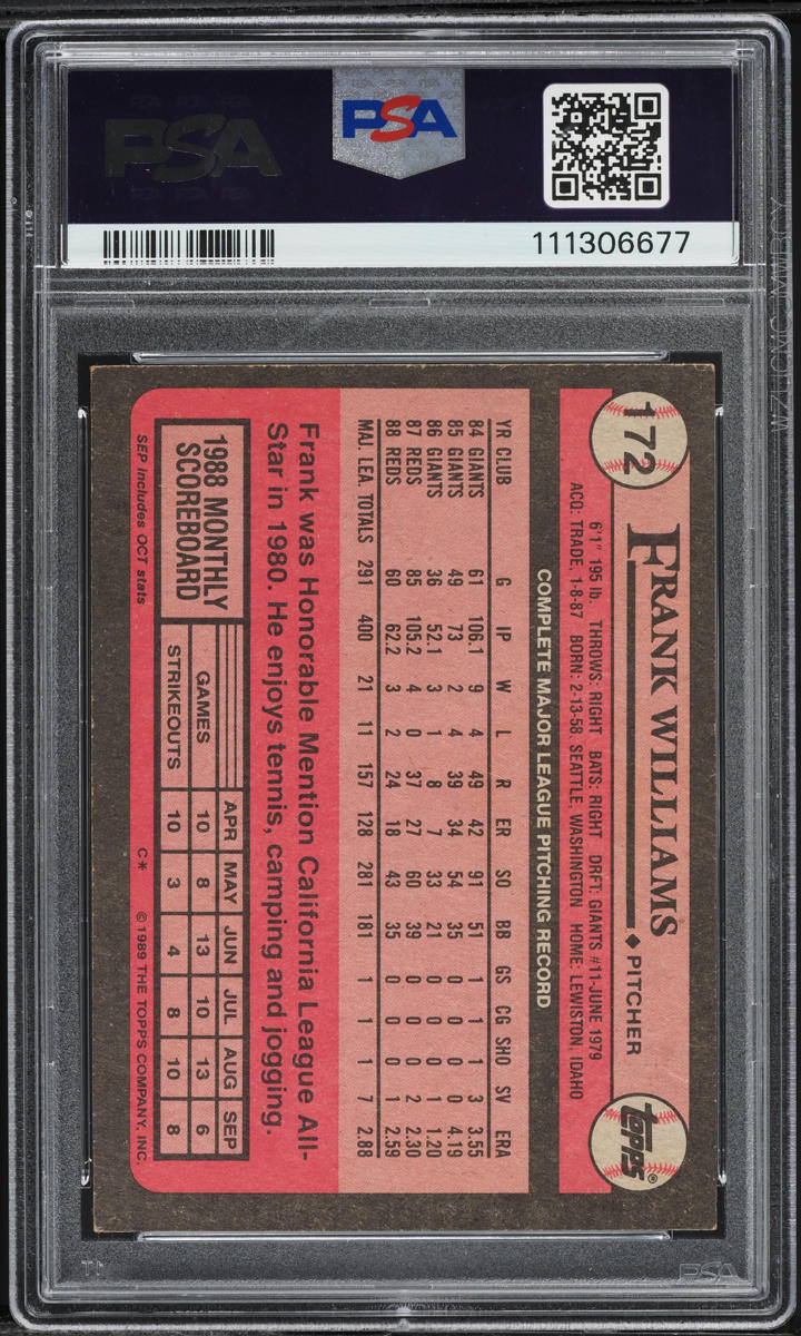 1989 Topps Frank Williams #172 PSA 7 NRMT