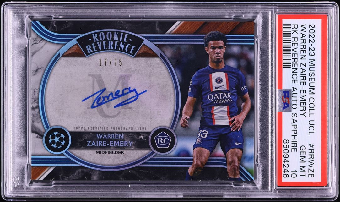 2022 Topps Museum Collection UEFA Sapphire Warren Zaire-Emery ROOKIE AUTO /75 PSA 10 GEM MINT