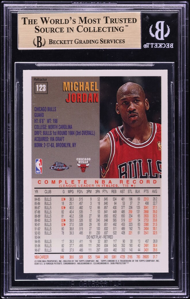 1997 Topps Chrome Refractor Michael Jordan #123 BGS 9.5 GEM MINT