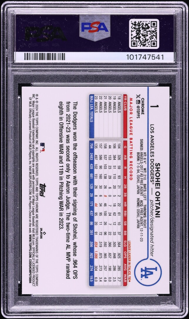 2024 Topps Chrome Blue Sonar Refractor Shohei Ohtani /125 #1 PSA 10 GEM MINT