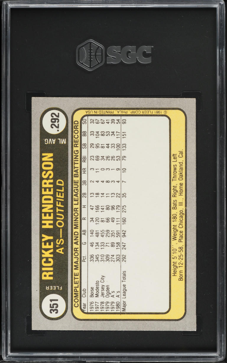 1981 Fleer Rickey Henderson #351 SGC 8 NM-MT