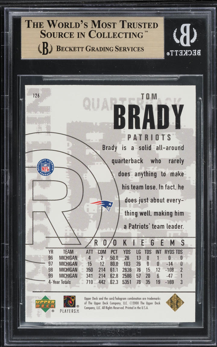 2000 Black Diamond Gold Tom Brady ROOKIE /500 #126 BGS 9.5 GEM MINT