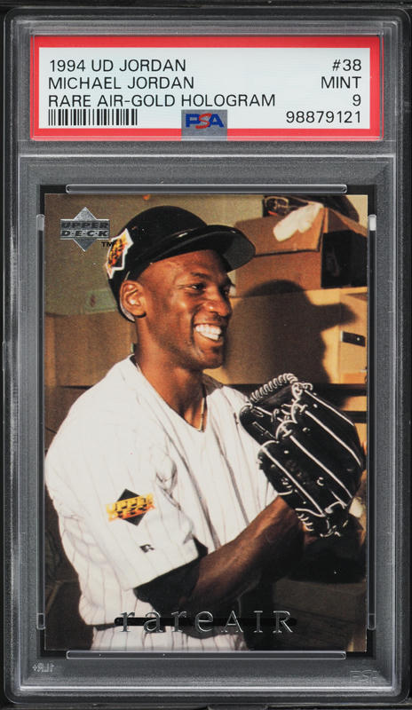 michael jordan rare air card gold 1994 Upper Deck Jordan Rare Air Michael Jordan #29 Gold Hologram PSA 8 NM-Mt