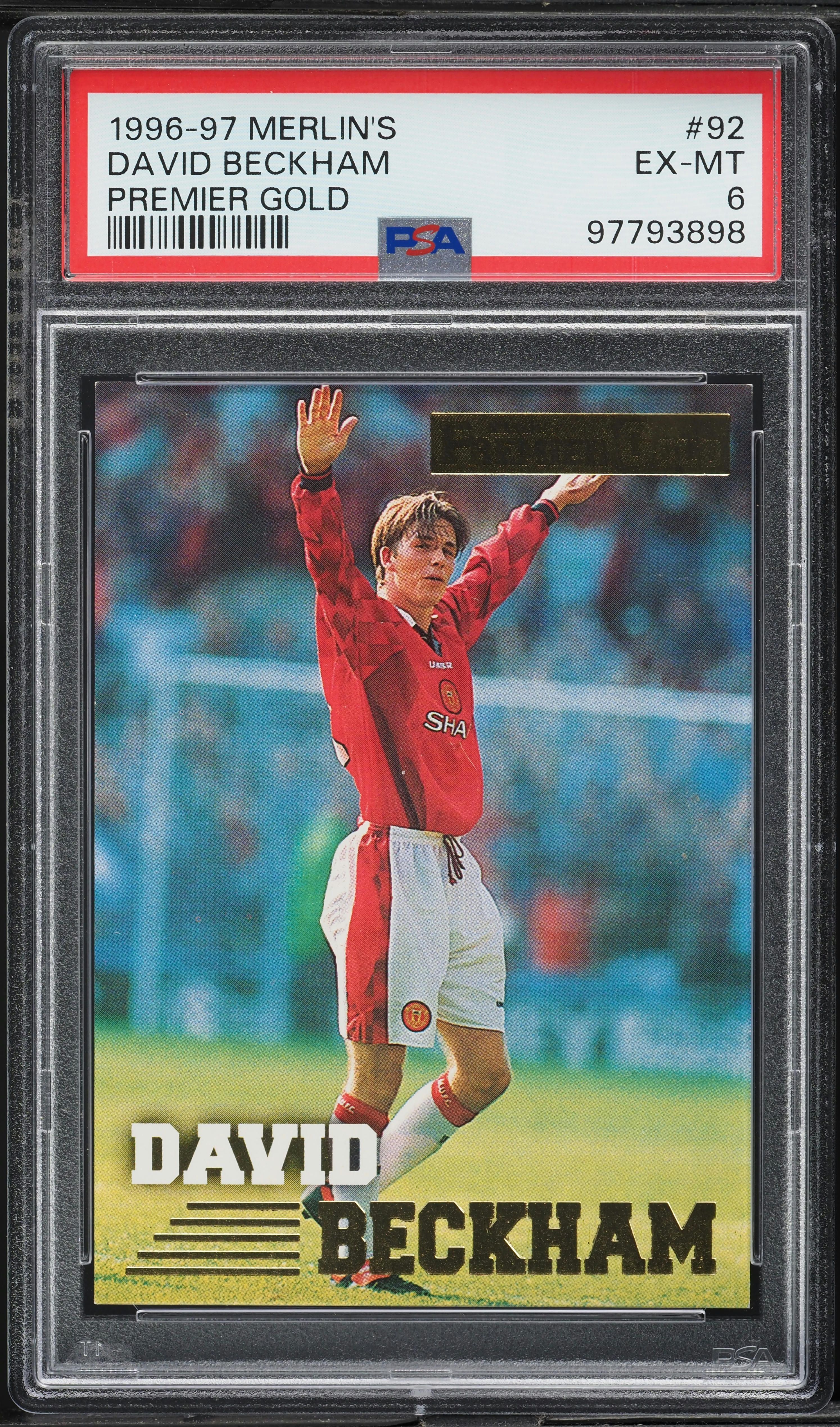 1996 Merlin's Premier Gold David Beckham ROOKIE #92 PSA 6 EXMT on