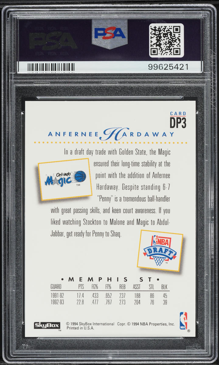 1993 Skybox Premium Draft Picks Anfernee Hardaway ROOKIE #DP3 PSA 10 GEM MINT
