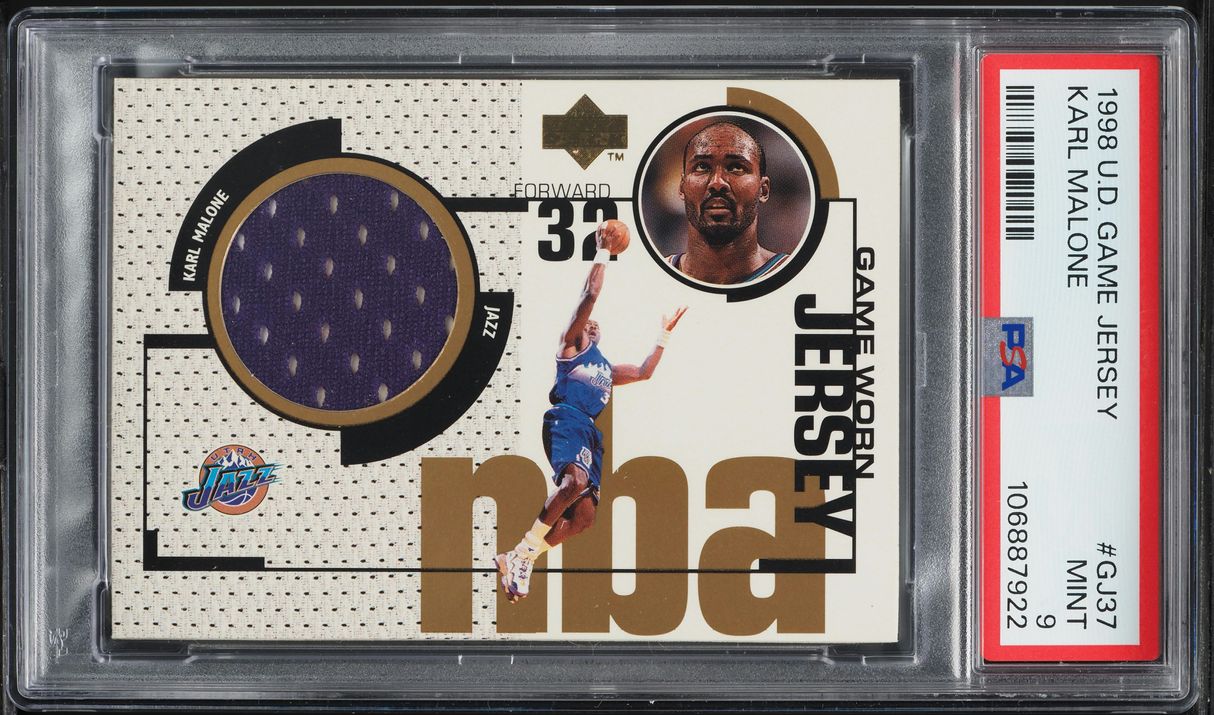 1998 Upper Deck Game Jersey Karl Malone PATCH #GJ37 PSA 9 MINT