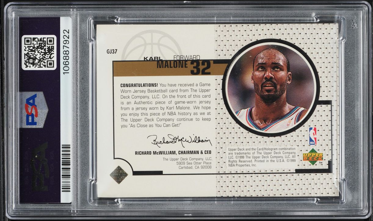 1998 Upper Deck Game Jersey Karl Malone PATCH #GJ37 PSA 9 MINT