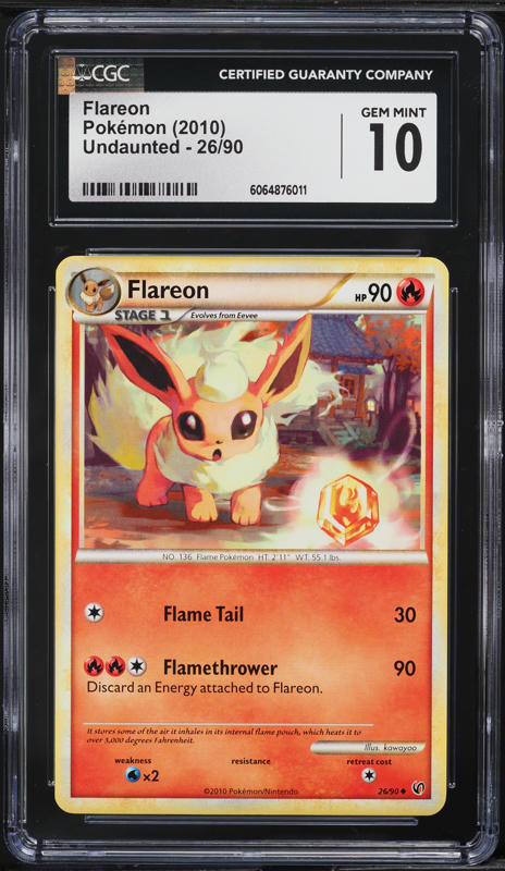 2010 Pokemon HeartGold & SoulSilver Undaunted Flareon #26 CGC 10 GEM MINT