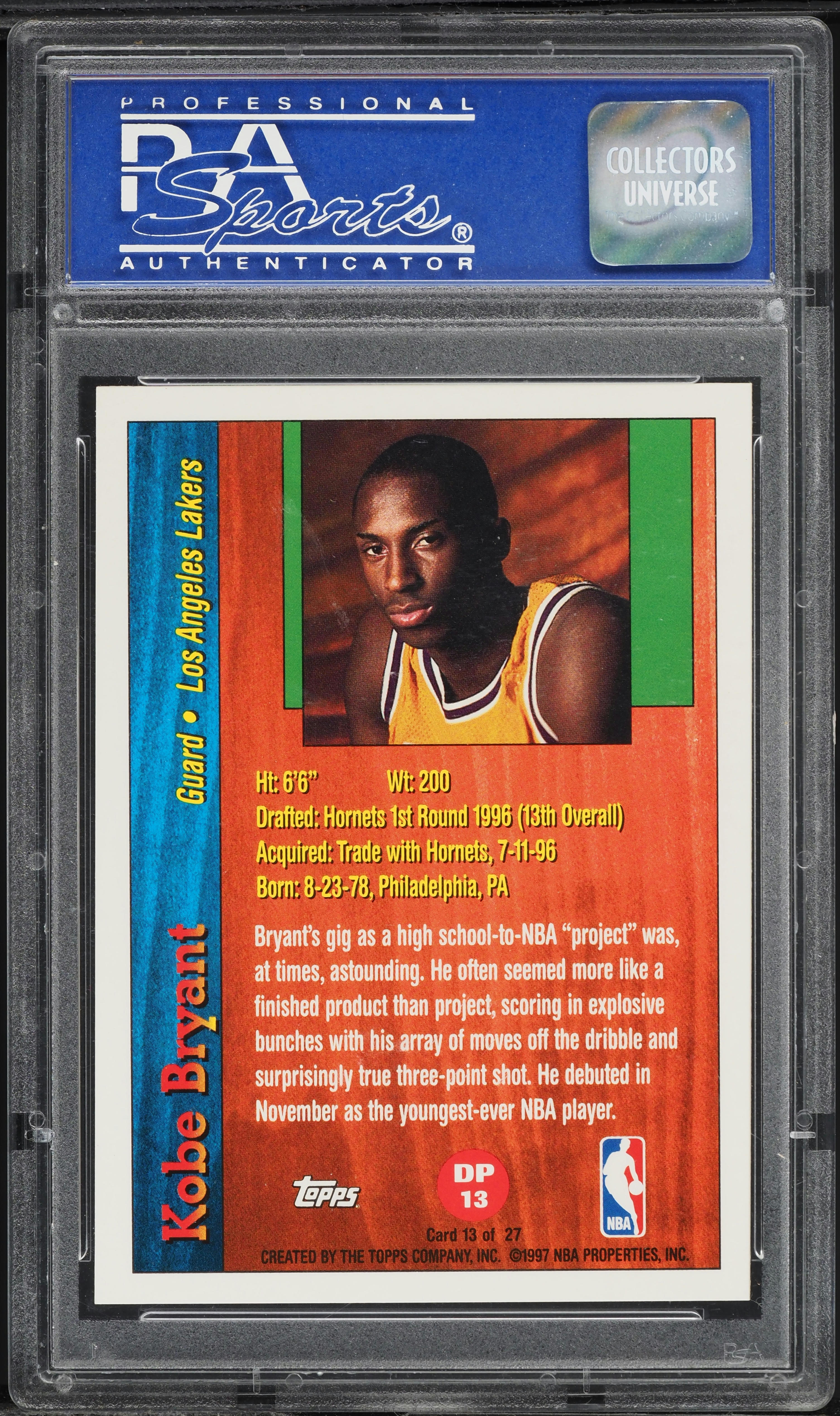 1996 Topps Draft Redemption Kobe Bryant ROOKIE #DP13 PSA 9 MINT on