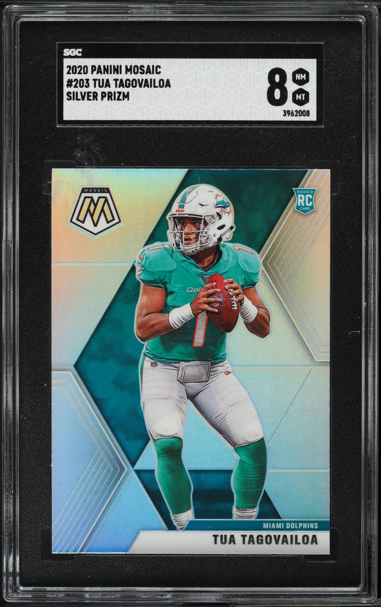 2020 Panini Mosaic Silver Prizm Tua Tagovailoa ROOKIE #203 SGC 8 NM-MT