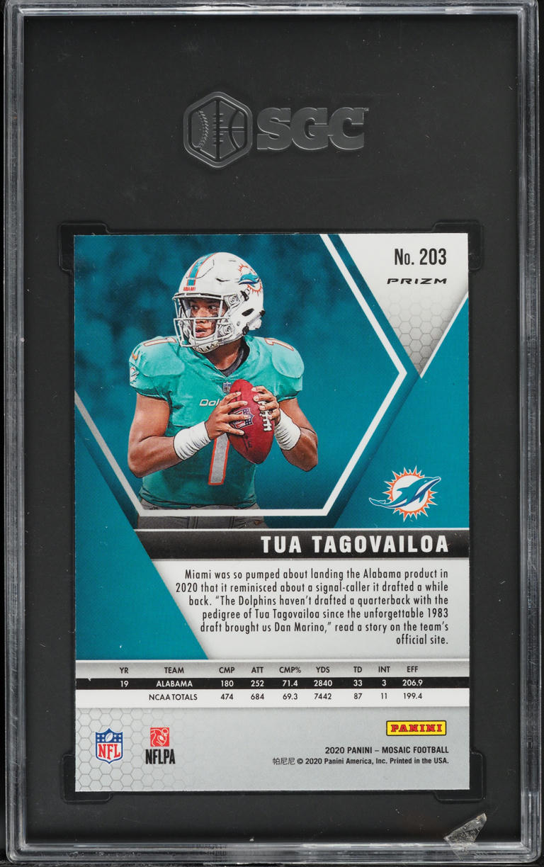 2020 Panini Mosaic Silver Prizm Tua Tagovailoa ROOKIE #203 SGC 8 NM-MT