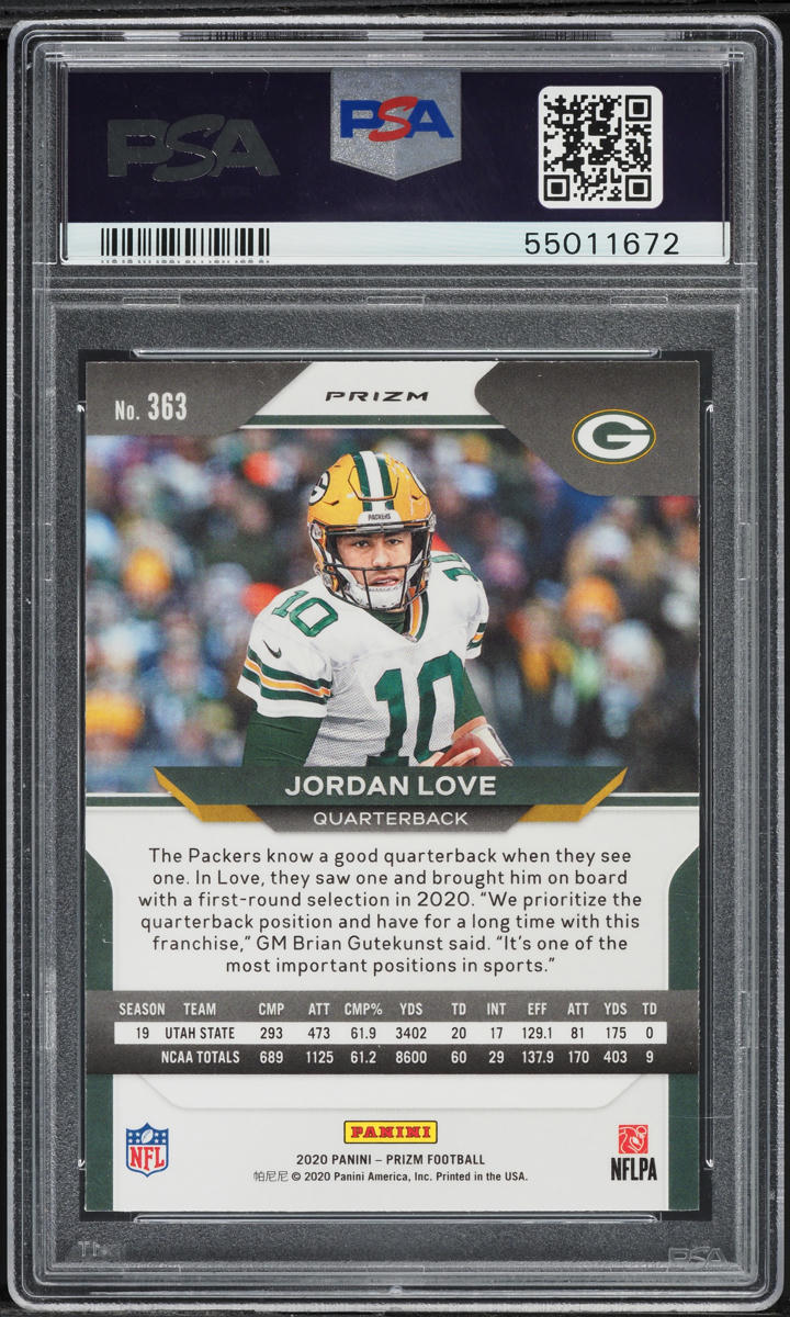 2020 Panini Prizm Light Blue Jordan Love ROOKIE #363 PSA 9 MINT