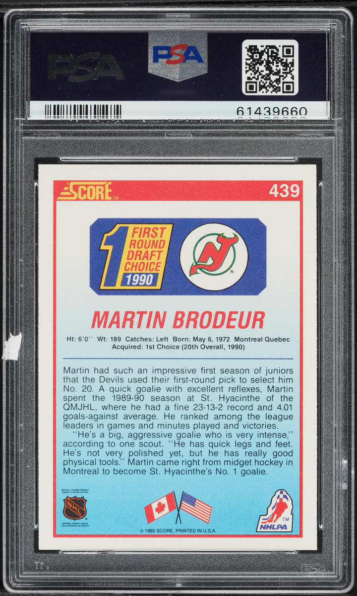 1990 Score Hockey Martin Brodeur ROOKIE #439 PSA 10 GEM MINT