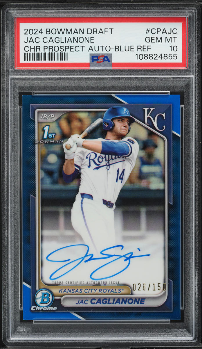 2024 Bowman Chrome Draft Blue Refractor Jac Caglianone PROSPECT AUTO /150 PSA 10