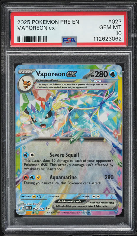 2025 Pokemon SV Prismatic Evolutions Holo Vaporeon ex #23 PSA 10