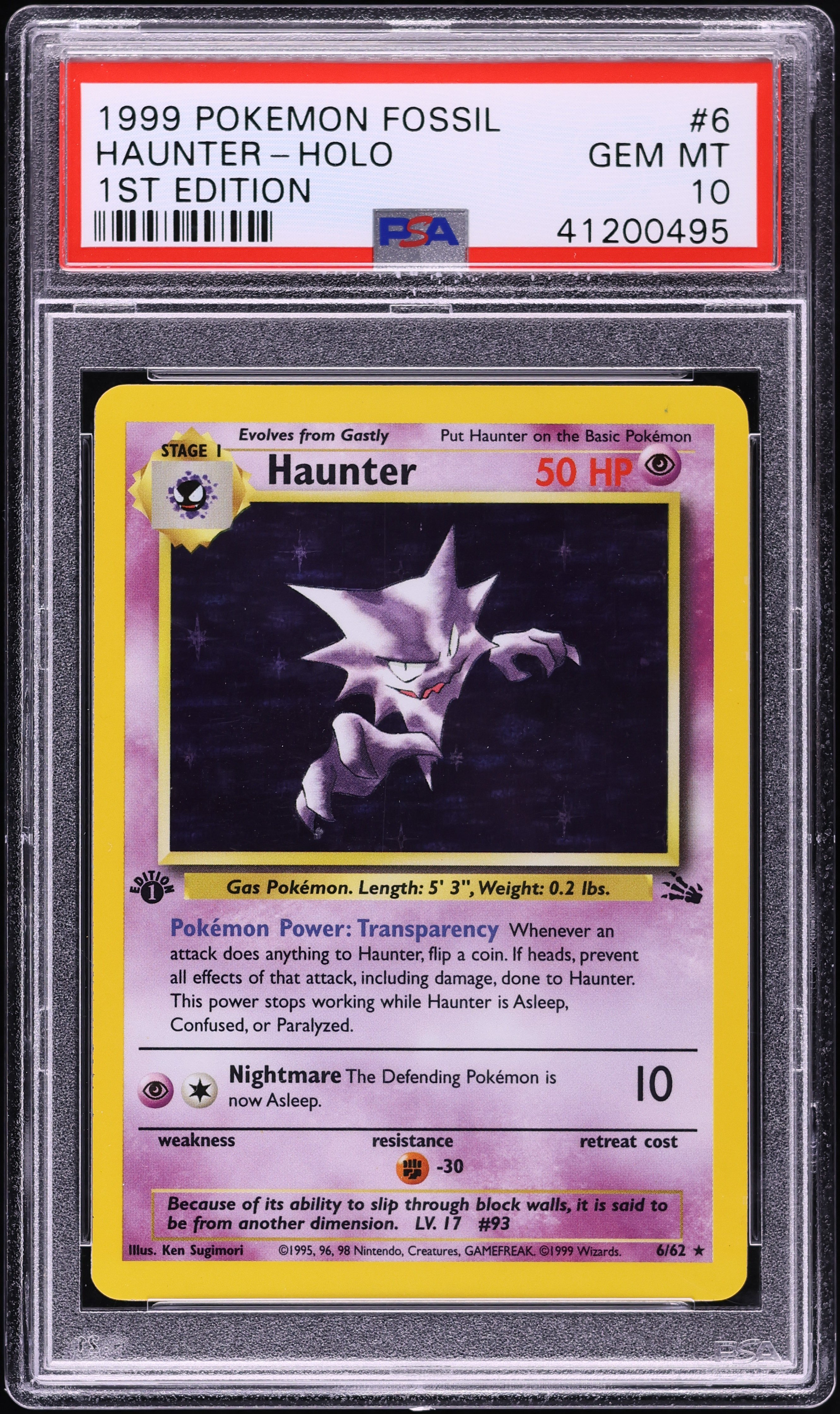 1999 Pokemon Fossil 1st Edition Holo Haunter #6 PSA 10 GEM MINT on