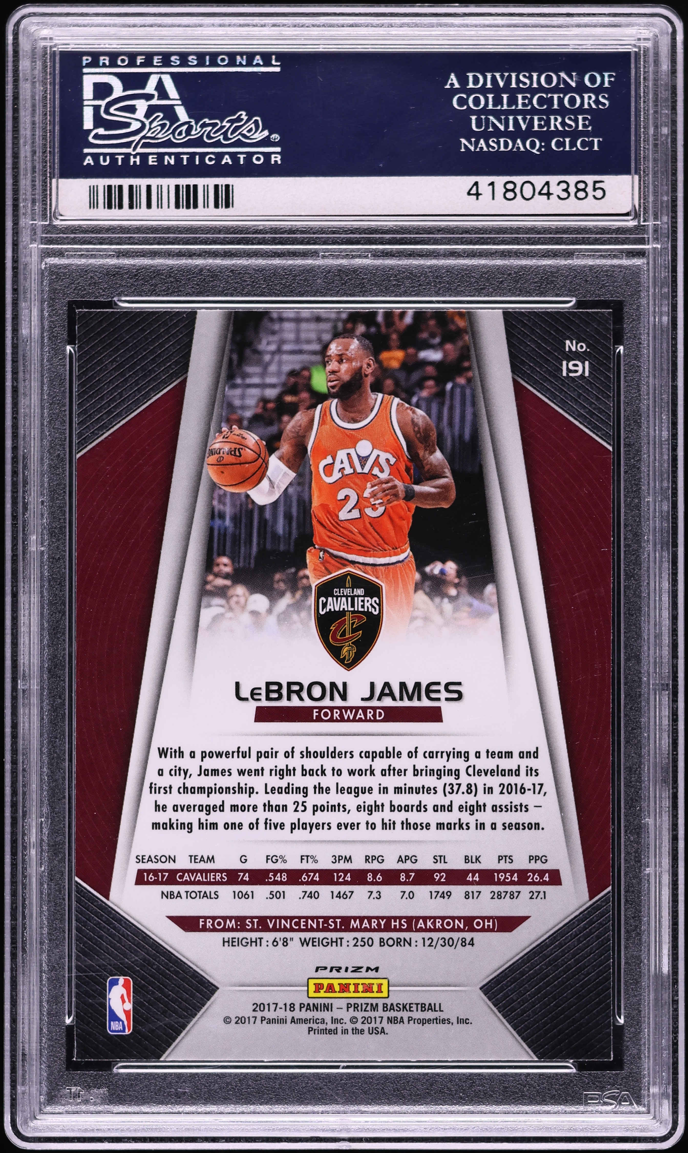 2017 Panini Prizm Red White Blue LeBron James #191 PSA 10 GEM MINT