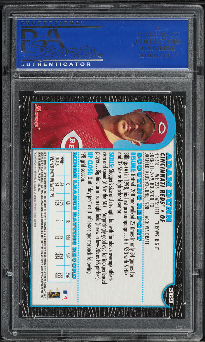 1999 Bowman Adam Dunn ROOKIE #369 PSA 10 GEM MINT