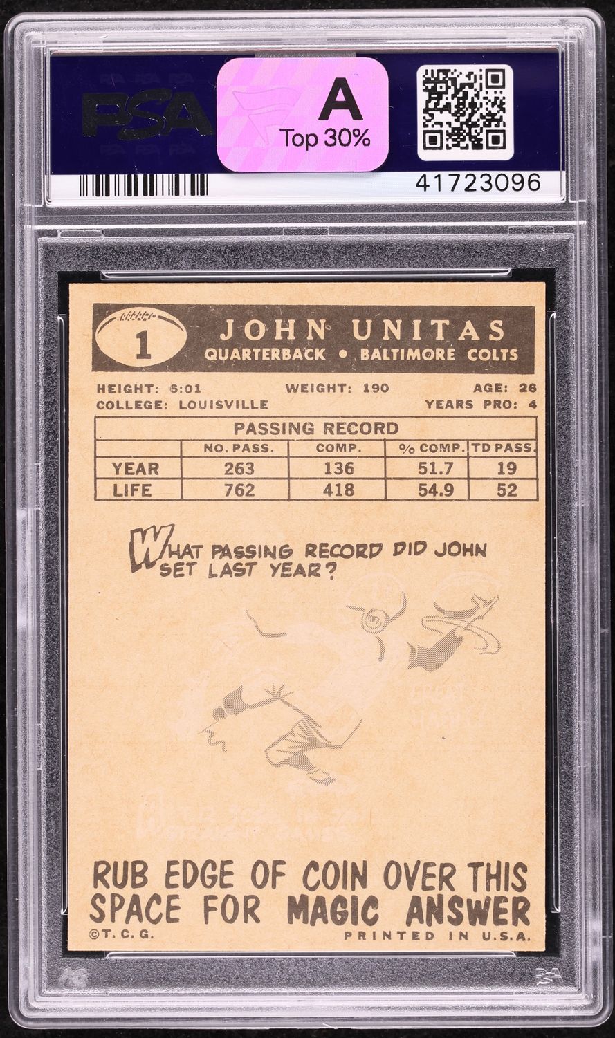 1959 Topps Football Johnny Unitas #1 PSA 9 MINT