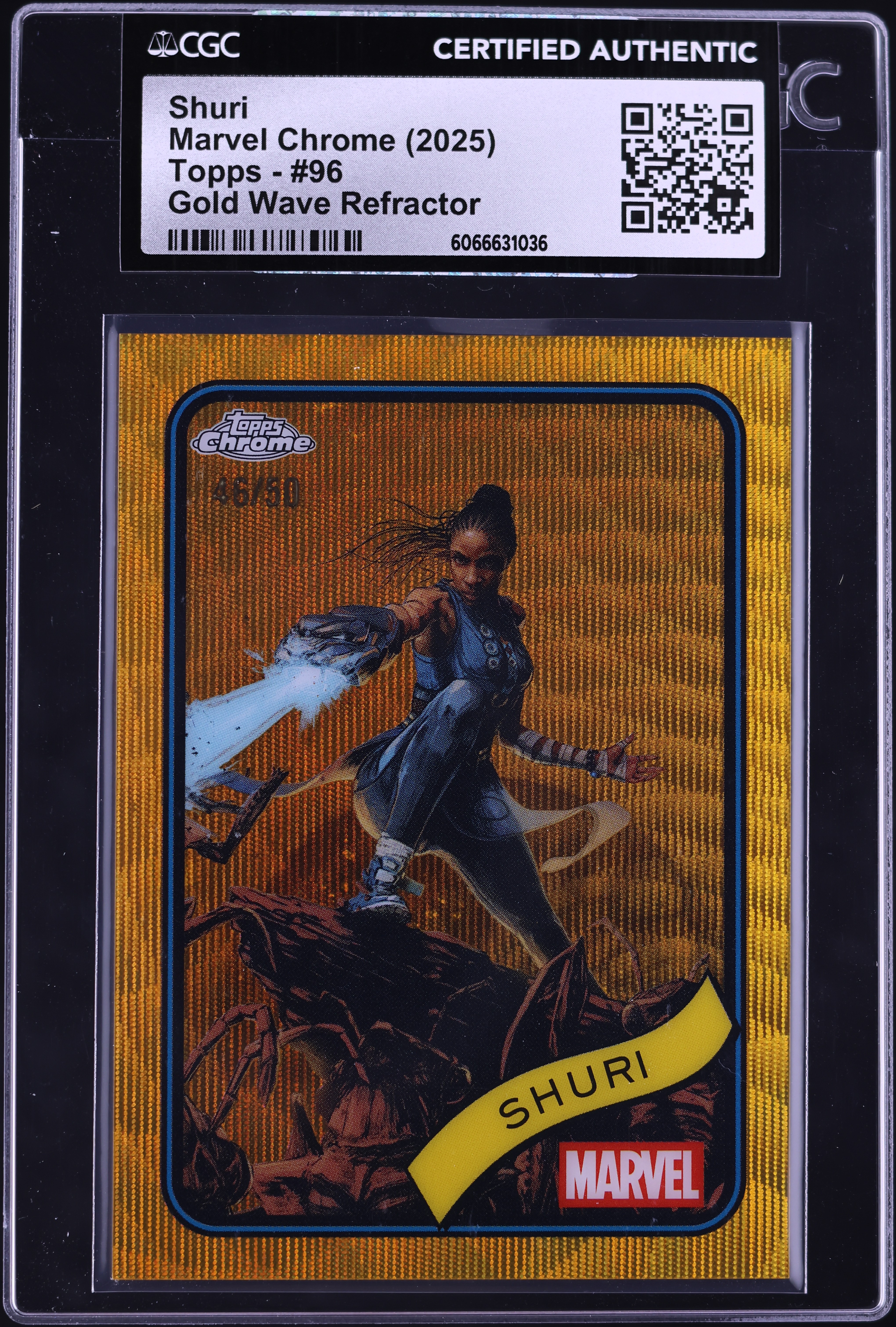 2025 Topps Chrome Marvel Gold Wave Refractor Shuri /50 #96 CGC