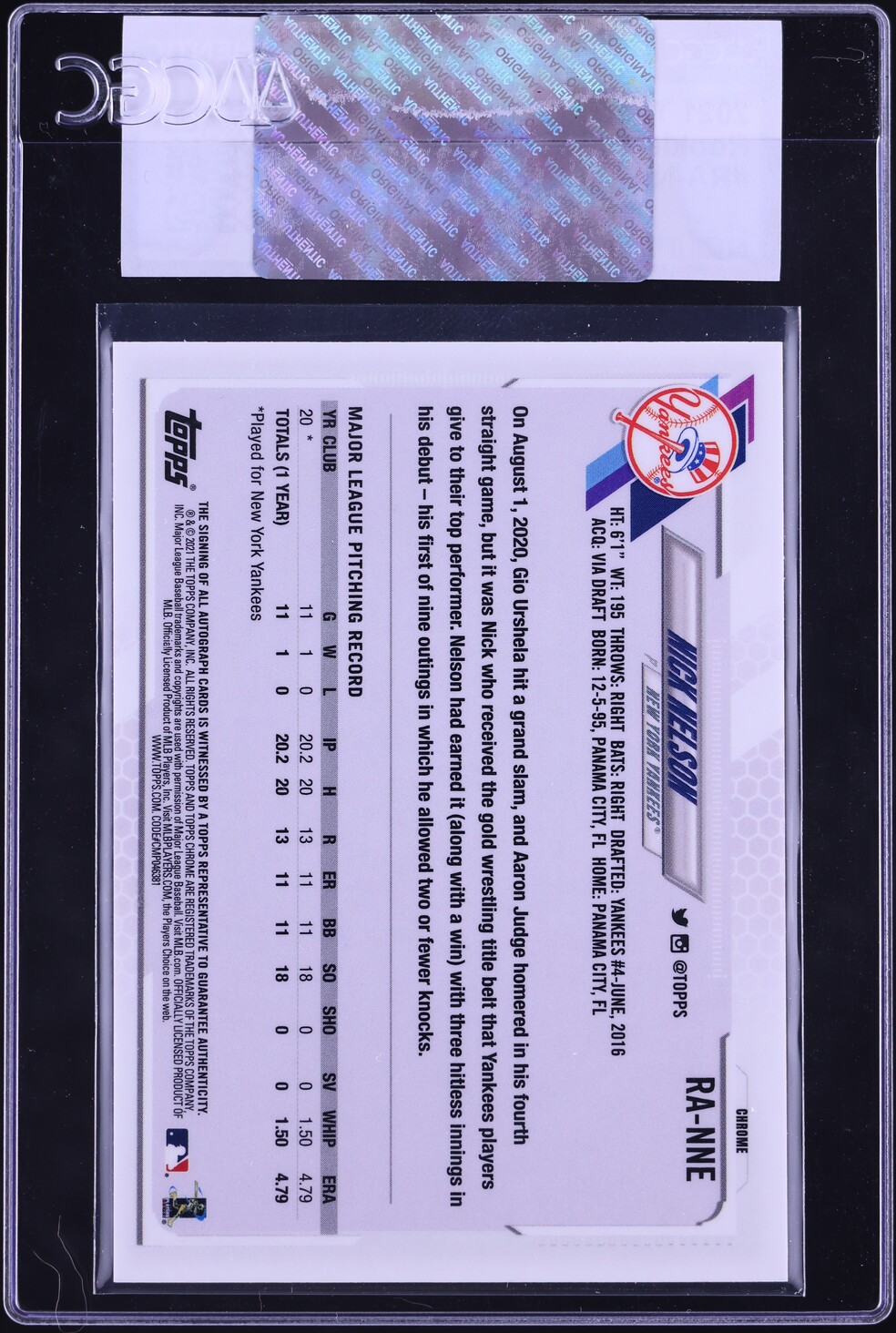 2021 Topps Chrome Nick Nelson ROOKIE AUTO #RA-NNE CGC AUTH