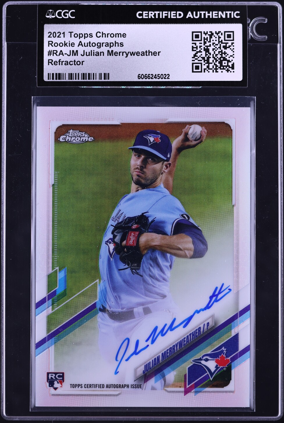 2021 Topps Chrome Refractor Julian Merryweather ROOKIE AUTO /499 #RA-JM CGC AUTH