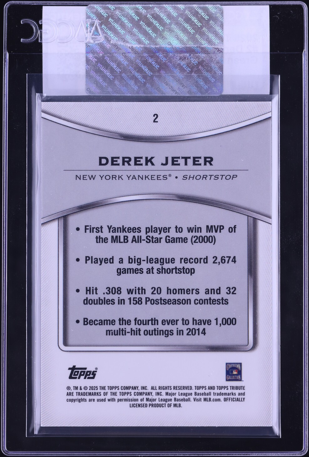 2025 Topps Tribute Green Derek Jeter /99 #2 CGC AUTH