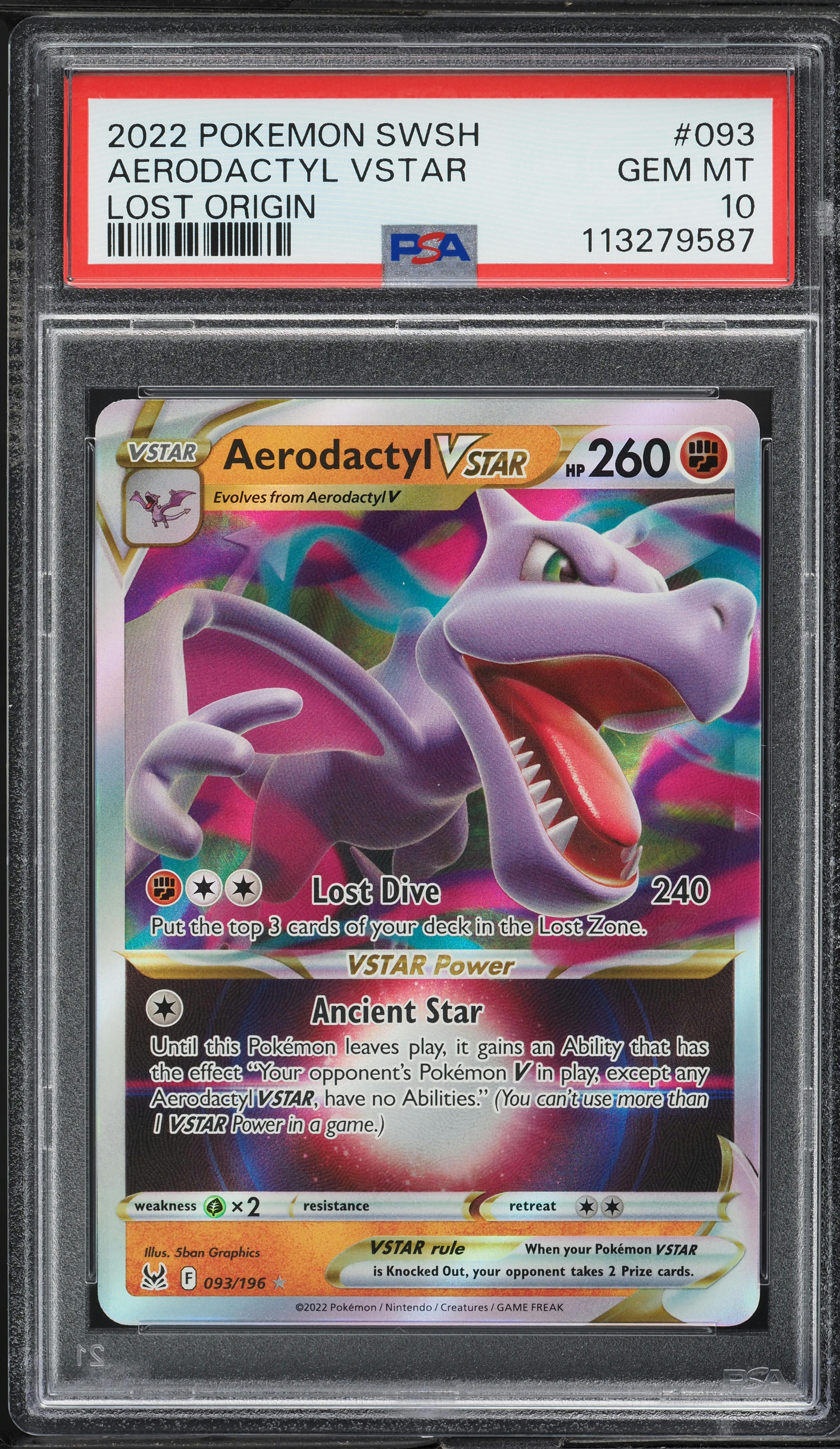 2022 Pokemon Sword & Shield Lost Origin Aerodactyl VSTAR #093 PSA