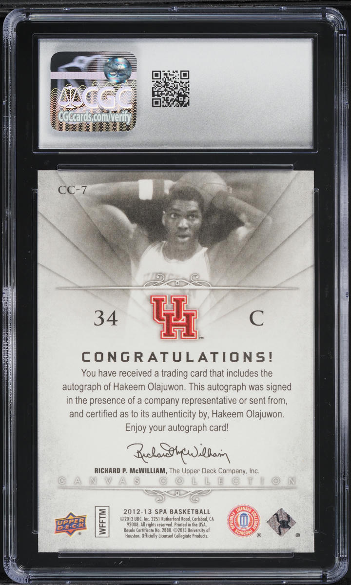 2012 SP Authentic Canvas Collection Hakeem Olajuwon AUTO #CC-7 CGC 10 GEM MINT