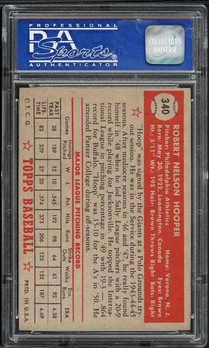 1952 Topps Bob Hooper #340 PSA 8 NM-MT