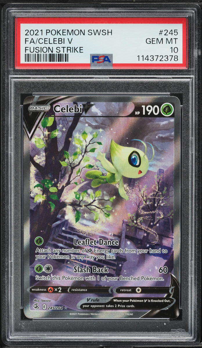 2021 Pokemon Sword & Shield Fusion Strike Full Art Celebi V #245 PSA 10 GEM MINT
