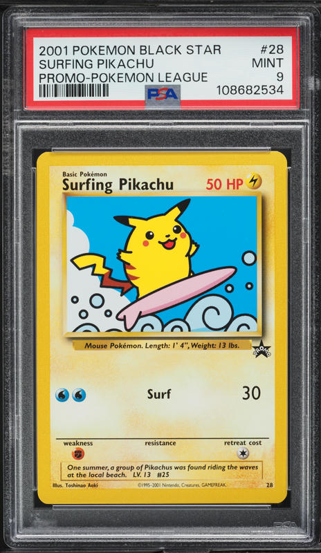 2001 Pokemon Black Star Promo Surfing Pikachu #28 PSA 9 MINT