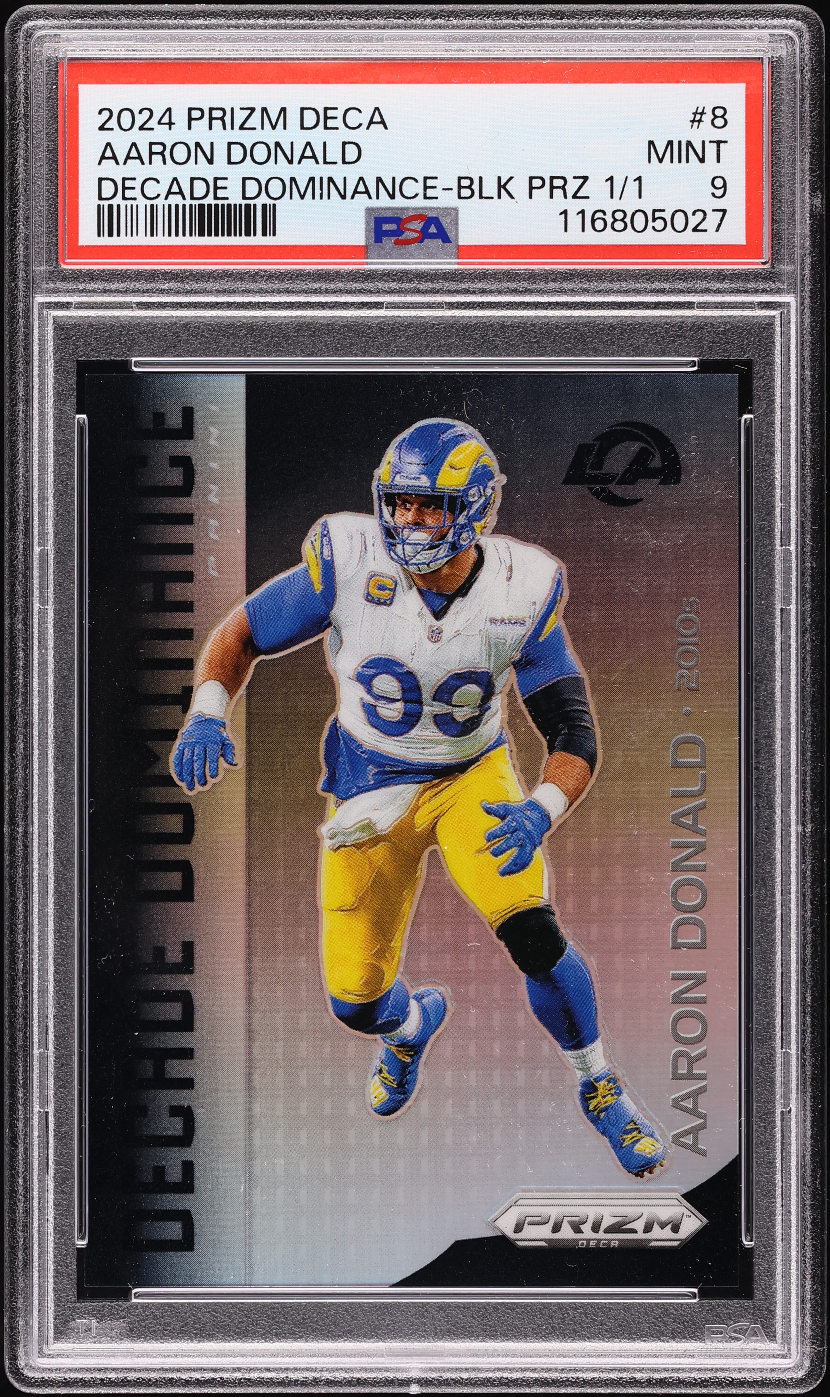 2024 Panini Prizm Deca Football Black Aaron Donald #8 PSA 9